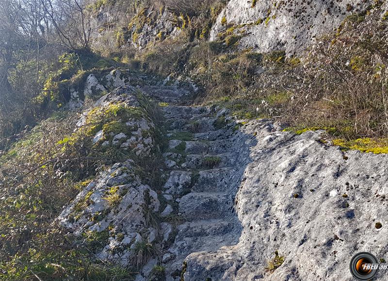 Les marches taillées dans la roche.